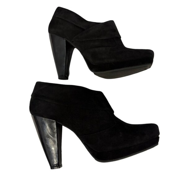 Kenneth Cole Reaction Black Suede Chunky Heel Ankle Booties 7.5M - Picture 3 of 12